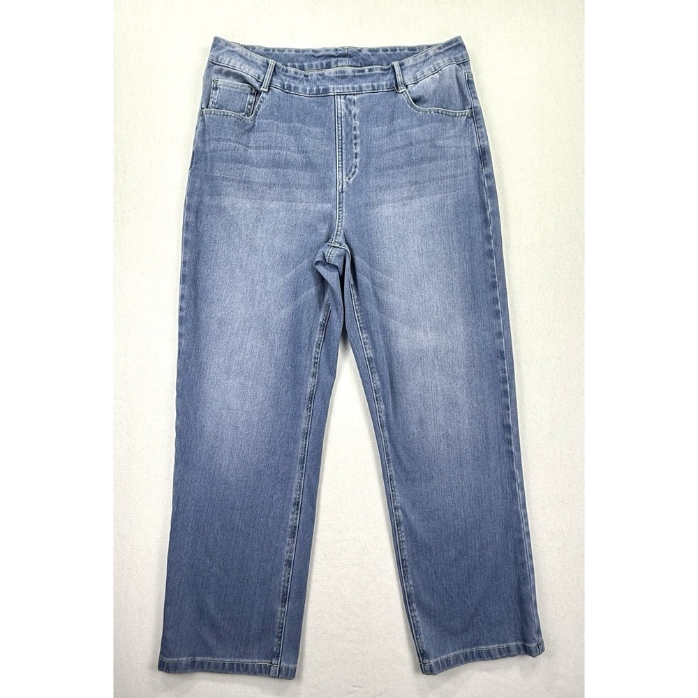 Halara Flex Pull On Cropped Jeans Sz XL Blue Straight Leg Relaxed High Rise Boho